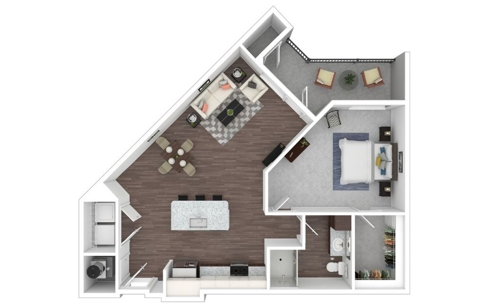 A2 - 1 bedroom floorplan layout with 1 bathroom and 724 square feet (3D) A2 - 1 bedroom floorplan layout with 1 bathroom and 724 square feet (3D)