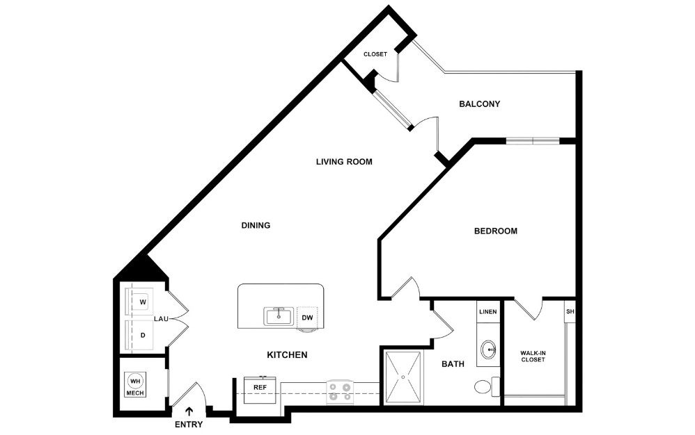 A2 - 1 bedroom floorplan layout with 1 bathroom and 724 square feet (2D)