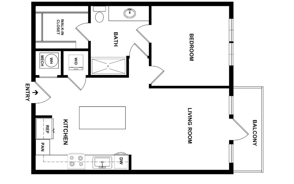 A3 - 1 bedroom floorplan layout with 1 bathroom and 782 square feet (2D)