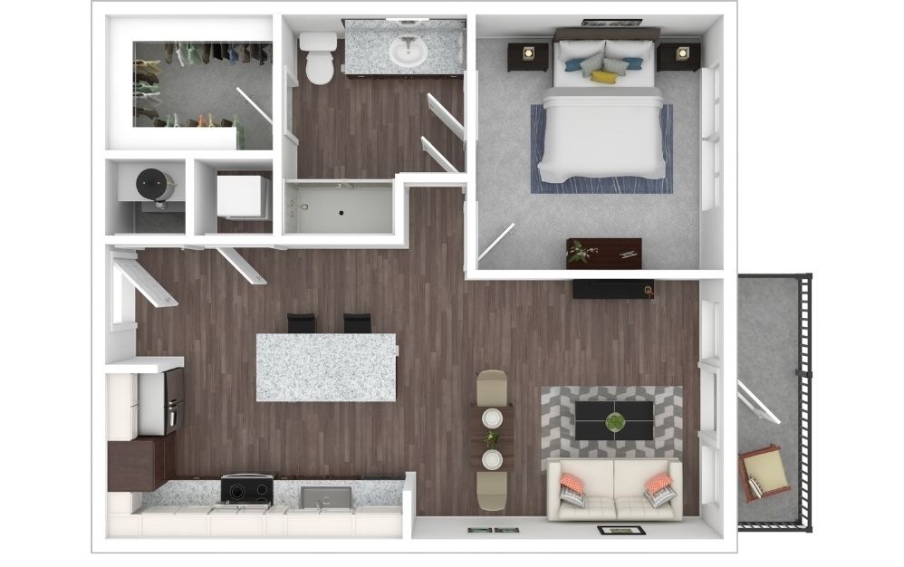 A3 - 1 bedroom floorplan layout with 1 bathroom and 782 square feet (3D) A3 - 1 bedroom floorplan layout with 1 bathroom and 782 square feet (3D)