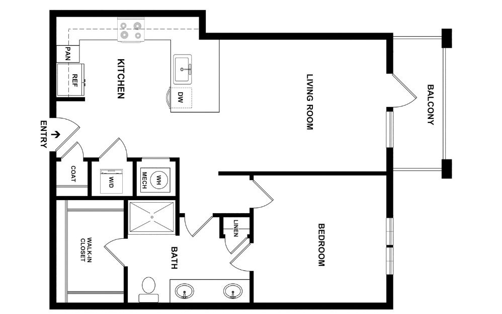 A4 - 1 bedroom floorplan layout with 1 bathroom and 759 square feet (2D)