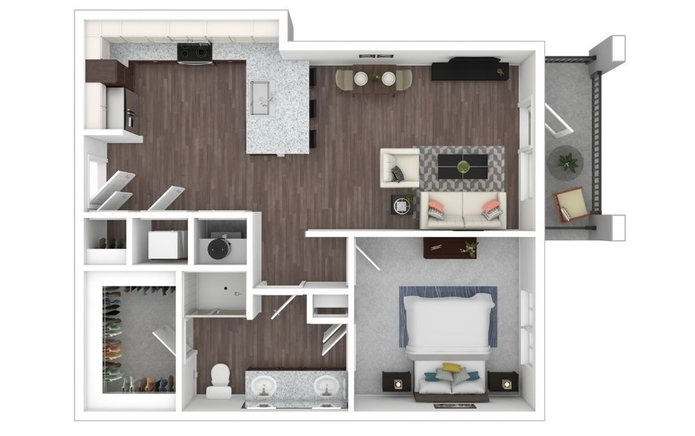 A4 - 1 bedroom floorplan layout with 1 bathroom and 759 square feet (3D) A4 - 1 bedroom floorplan layout with 1 bathroom and 759 square feet (3D)