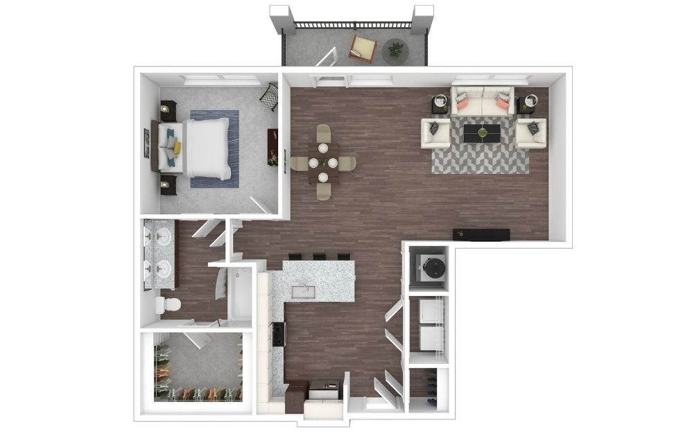 A5 - 1 bedroom floorplan layout with 1 bathroom and 942 square feet (3D) A5 - 1 bedroom floorplan layout with 1 bathroom and 942 square feet (3D)