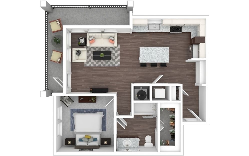 A6 - 1 bedroom floorplan layout with 1 bathroom and 809 square feet (3D) A6 - 1 bedroom floorplan layout with 1 bathroom and 809 square feet (3D)